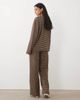 Kaiia Kaiia super soft fleece wide leg lounge pants in brown & cream stripes - part of a set-Multi - 4