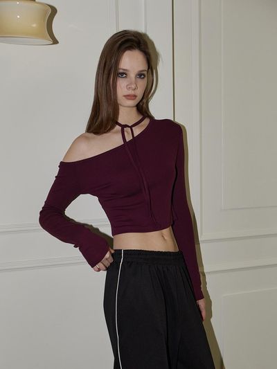 KAMJA One Shoulder Thumb hole T-shirt - Purple
