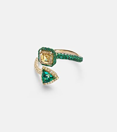 Kamyen Kamyen 18kt gold ring with diamonds and emeralds