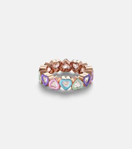 Kamyen Kamyen 18kt rose gold ring with diamonds and enamel