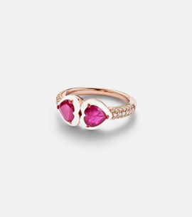 Kamyen Kamyen 18kt rose gold ring with rubies and diamonds