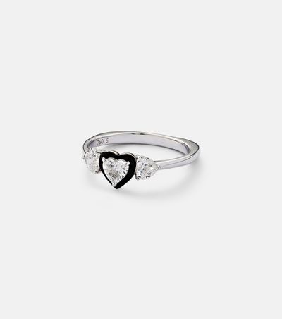 Kamyen Kamyen 18kt white gold and enamel pinky ring with diamonds