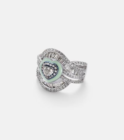 Kamyen Kamyen 18kt white gold and titanium pinky ring with diamonds