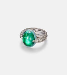 Kamyen Kamyen 18kt white gold ring with emeralds and diamonds