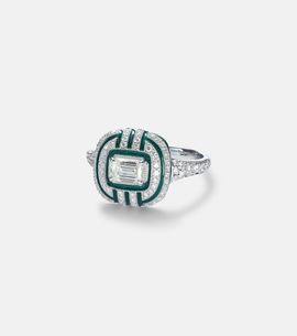Kamyen Kamyen Art Deco 18kt white gold and enamel ring with diamonds
