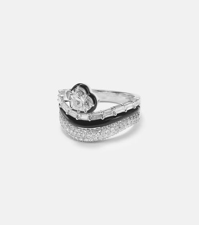 Kamyen Kamyen Art Deco Heart 18kt white gold ring with diamonds