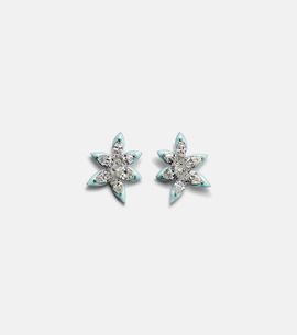 Kamyen Kamyen Asymmetric floral 18kt white gold earrings with enamel and diamonds