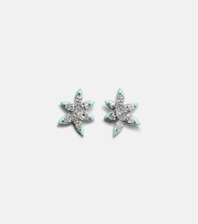 Kamyen Kamyen Asymmetric floral 18kt white gold earrings with enamel and diamonds