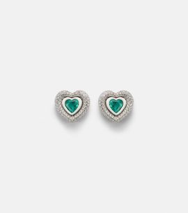 Kamyen Kamyen Heart 18kt white gold and enamel earrings with diamonds and emeralds