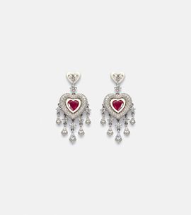 Kamyen Kamyen Heart 18kt white gold earrings with rubies and diamonds