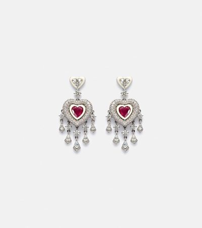 Kamyen Kamyen Heart 18kt white gold earrings with rubies and diamonds