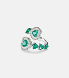 Kamyen Kamyen Heart 18kt white gold ring with emeralds and diamonds