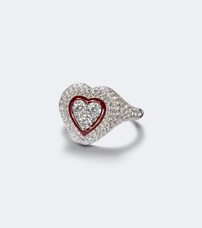 Kamyen Kamyen Love Pop 18kt white gold and enamel pinky ring with diamonds