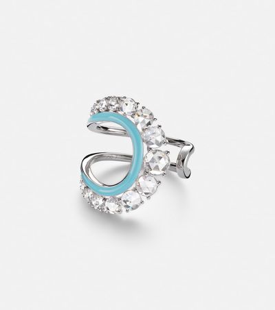 Kamyen Kamyen Moonlight 18kt white gold ring with diamonds and enamel