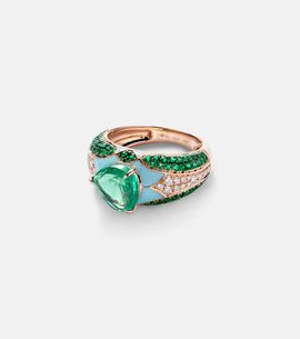 Kamyen Kamyen Oasis 18kt gold and enamel pinky ring with emeralds and diamonds
