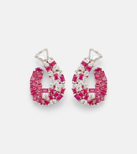 Kamyen Kamyen Red Tulip 18kt white gold earrings with rubies and diamonds