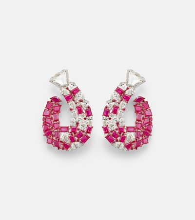 Kamyen Kamyen Red Tulip 18kt white gold earrings with rubies and diamonds