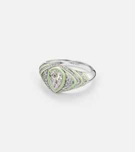 Kamyen Kamyen Striped Pear 18kt white gold and enamel pinky ring with diamonds