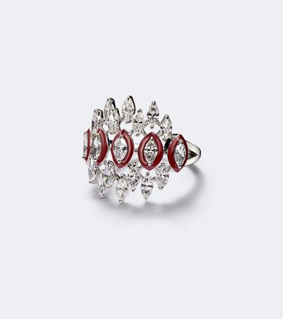 Kamyen Kamyen Tiara 18kt white gold and enamel pinky ring with diamonds