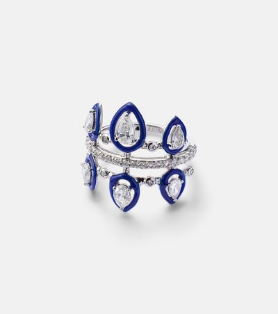 Kamyen Kamyen Tulip 18kt white gold pinky ring with diamonds and enamel