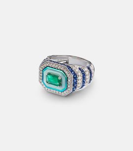 Kamyen Kamyen Twin Flame 18kt white gold pinky ring with diamonds and enamel