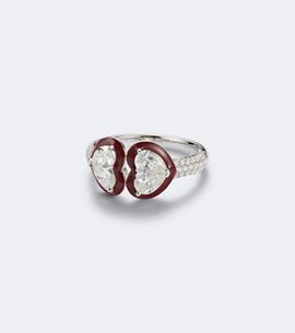 Kamyen Kamyen Twin Heart 18kt white gold and enamel ring with diamonds