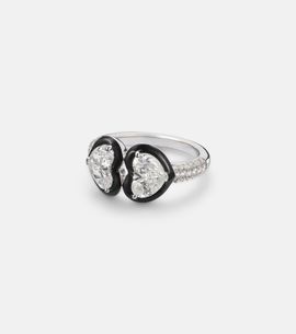 Kamyen Kamyen Twin Heart 18kt white gold ring with diamonds