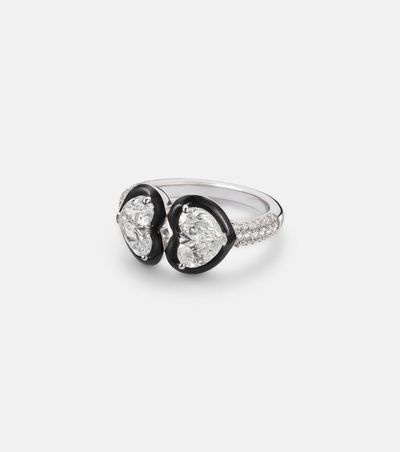 Kamyen Kamyen Twin Heart 18kt white gold ring with diamonds