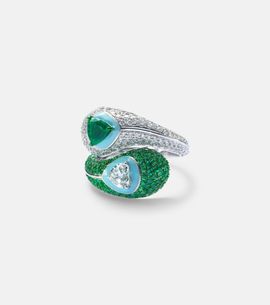 Kamyen Kamyen Ying Yang 18kt white gold and enamel ring with emeralds and diamonds