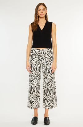 KanCan KanCan Alonso Mid Rise Printed Cropped Wide Leg Jeans