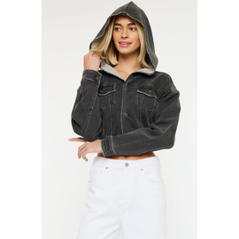 KanCan KanCan Andie Cropped Hooded Denim Jacket