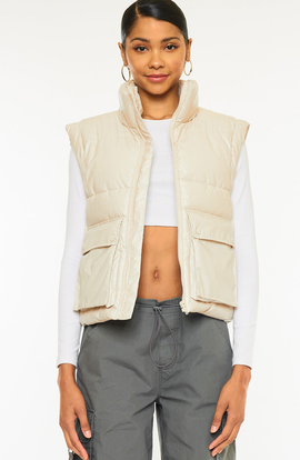 KanCan KanCan Frida Cropped Faux Leather Puffer Vest