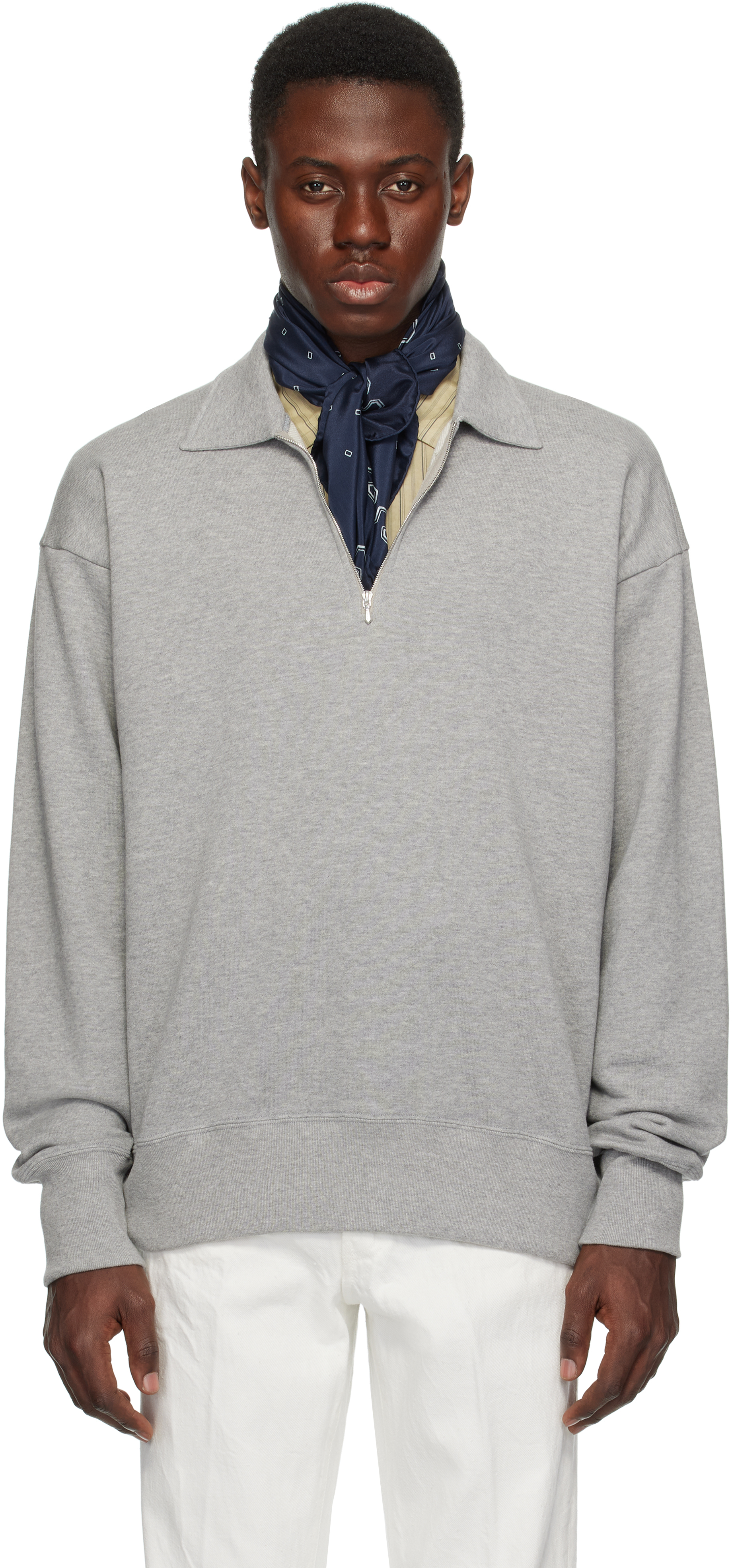 KAPTAIN SUNSHINE “KNIT POLO SWEATER” KAPTAIN SUNSHINE - Gray Suvin Sweat Halfzip Pullover Polo