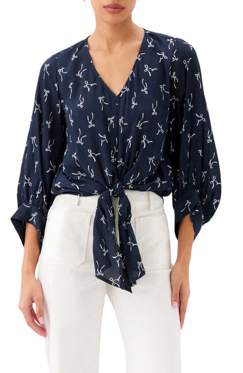 Karen Kane Karen Kane Bow Print Tie Front Crepe Top 