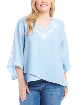 Karen Kane Karen Kane Bracelet Sleeve Embroidered Asymmetric Top