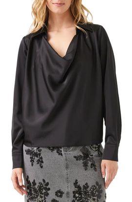 Karen Kane Karen Kane Collared Cowl Neck Satin Top 
