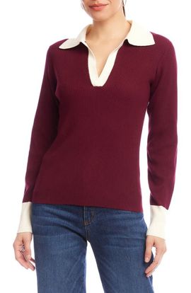 Karen Kane Karen Kane Contrast Rib Polo Sweater