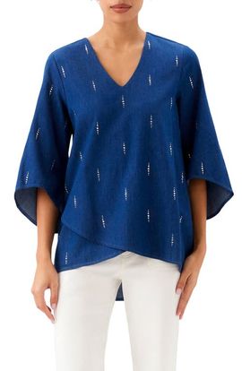 Karen Kane Karen Kane Embellished Asymmetric Hem Chambray Top