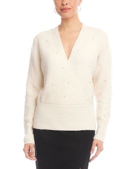 Karen Kane Karen Kane Embellished Faux Wrap V Neck Sweater