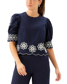 Karen Kane Karen Kane Embroidered Blouson Sleeve Scallop Top
