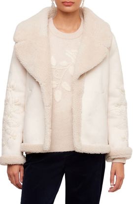 Karen Kane Karen Kane Embroidered Faux Suede & Faux Shearling Coat