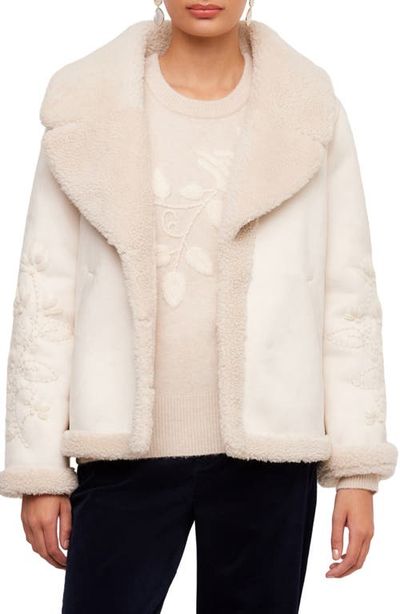 Karen Kane Karen Kane Embroidered Faux Suede & Faux Shearling Coat