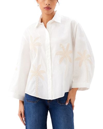Karen Kane Karen Kane Embroidered Palm Tree Blouse