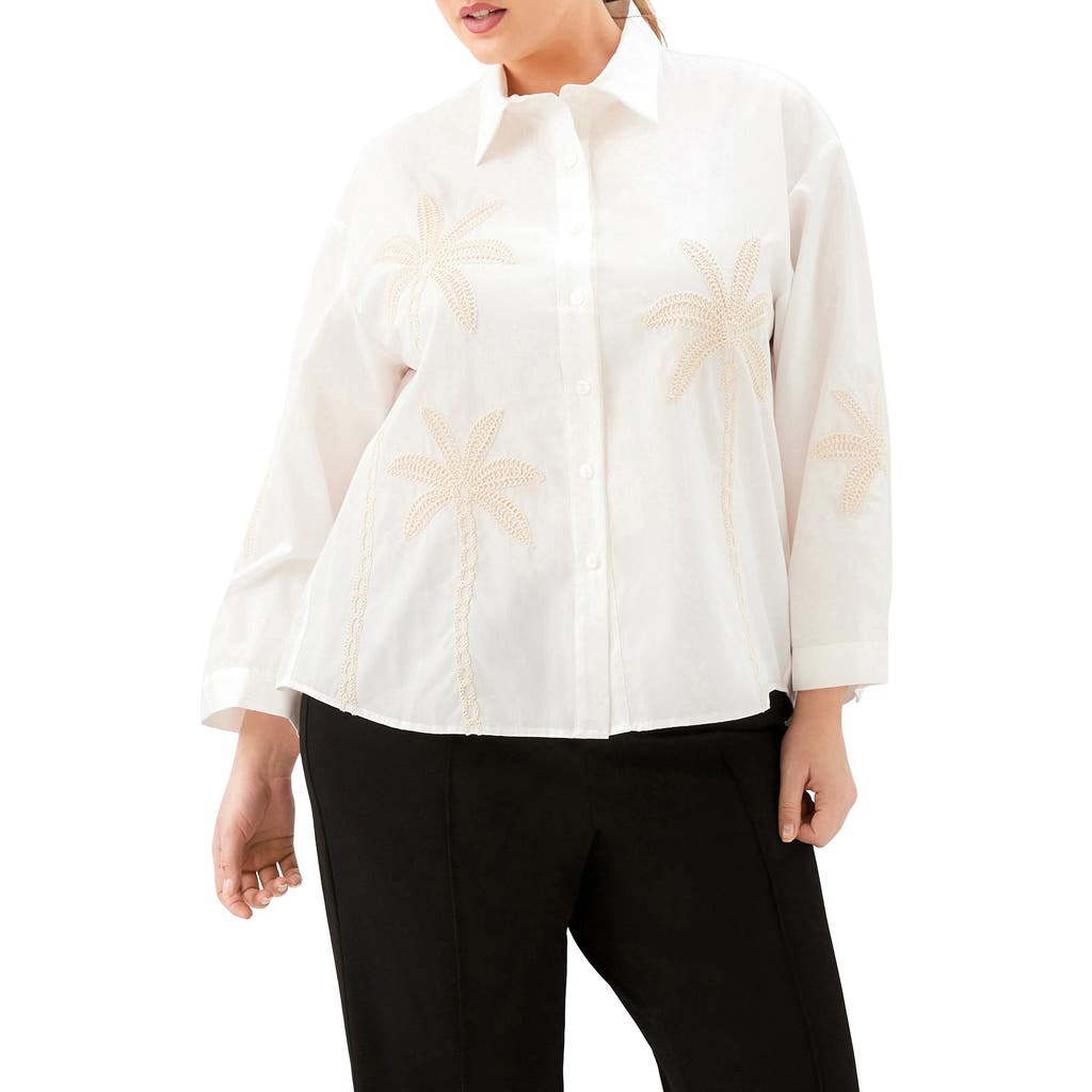 Karen Kane Karen Kane Embroidered Palm Tree Cotton Button-Up Shirt