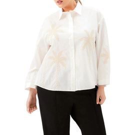 Karen Kane Karen Kane Embroidered Palm Tree Cotton Button-Up Shirt