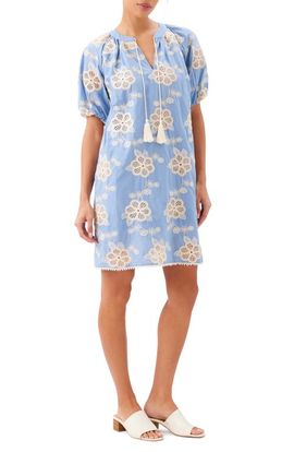 Karen Kane Karen Kane Embroidered Puff Sleeve Tassel Tie Dress