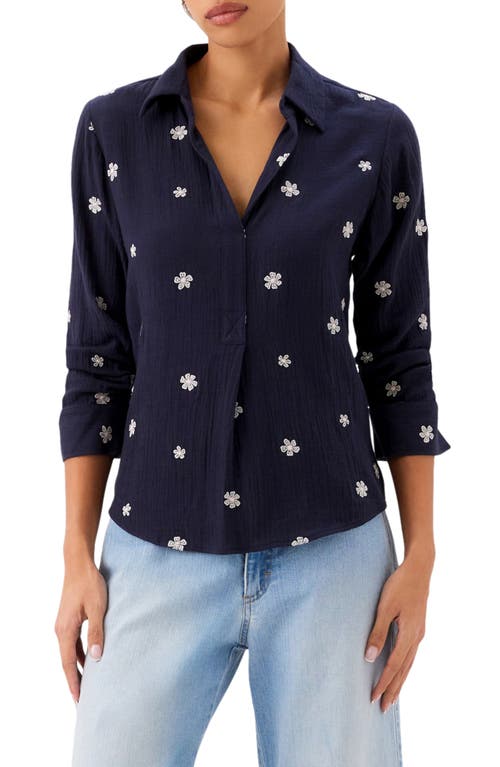 Karen Kane Karen Kane Embroidered Ruched Sleeve Cotton Gauze Shirt