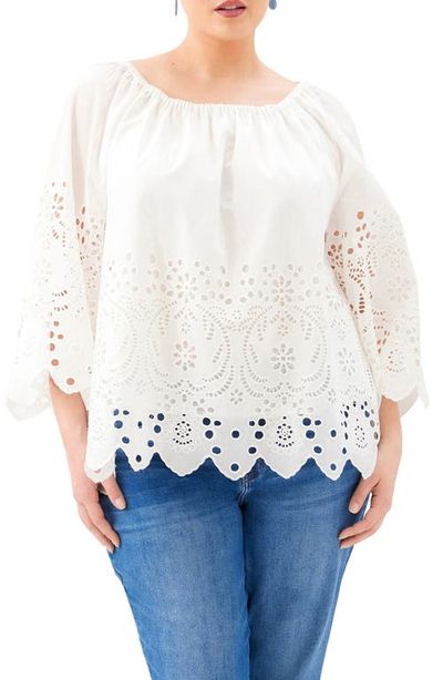 Karen Kane Karen Kane Eyelet Embroidered Peasant Top