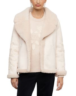 Karen Kane Karen Kane Faux Suede Embroidered Sleeve Shearling Coat