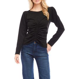 Karen Kane Karen Kane Faux Suede Shirred Long Sleeve Top